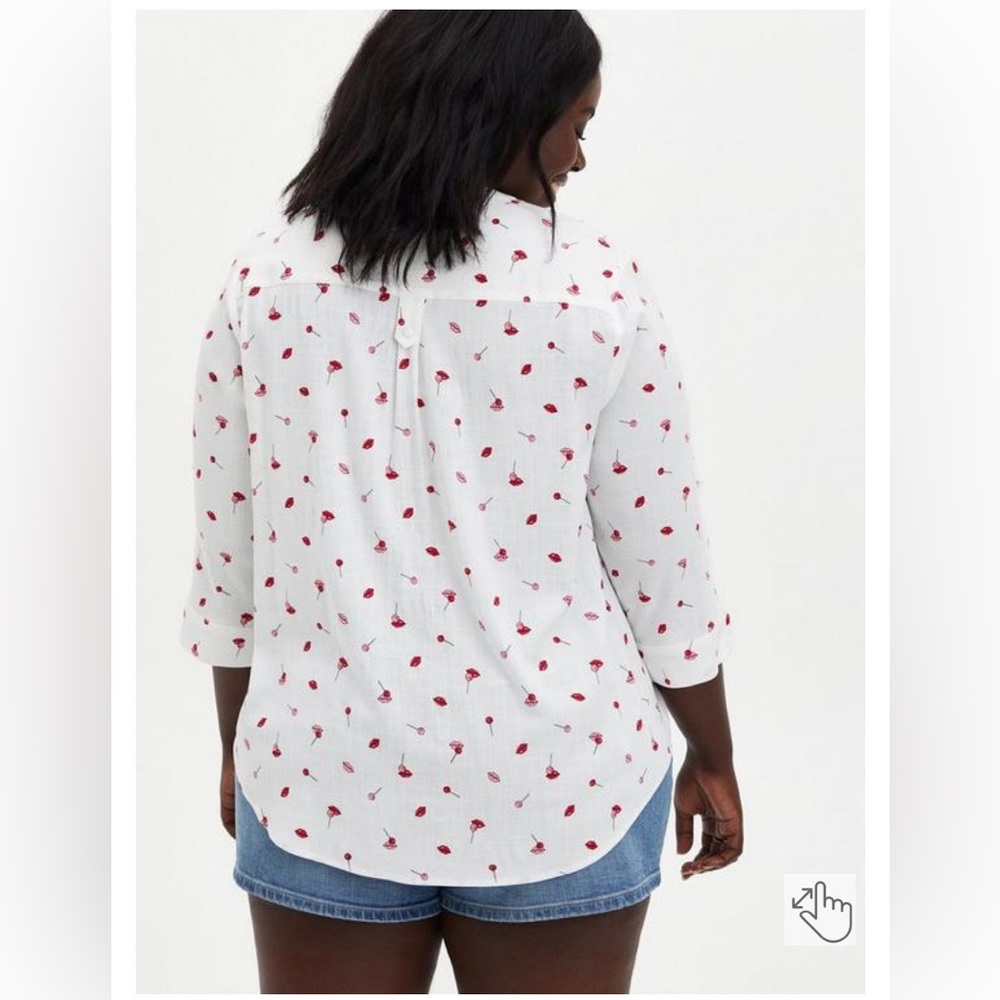 White and Red Patterned Women's Top - Picture 2 of 8